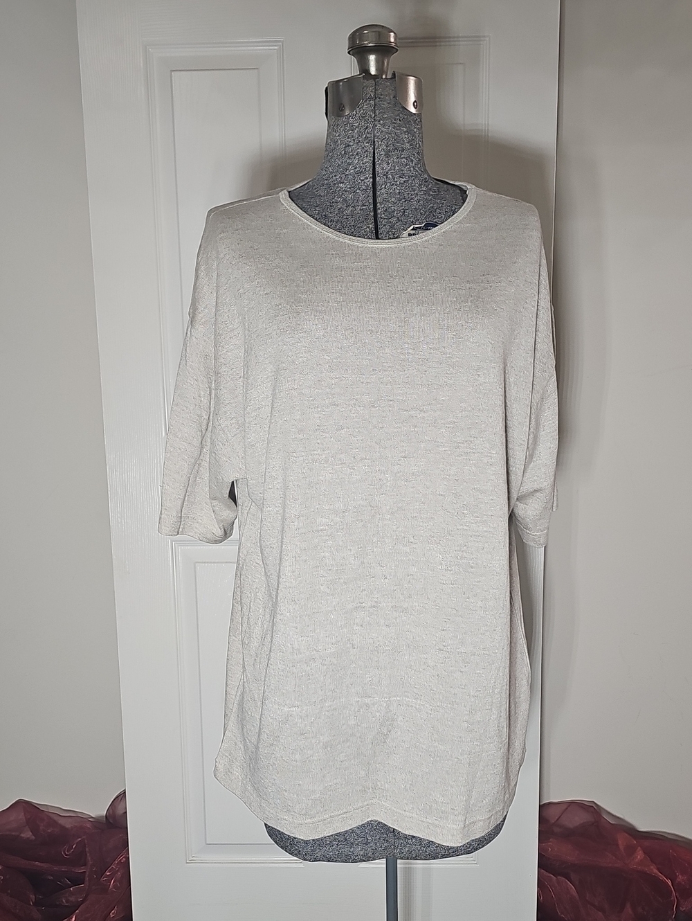 Paul Harris Linen Cotton Blend Textured Knit Top Beige Size L